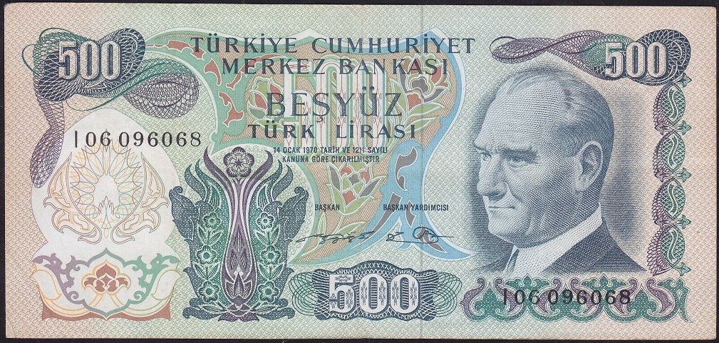 6.Emisyon 2.Tertip 500 Lira I06 096068 Çok Temiz+