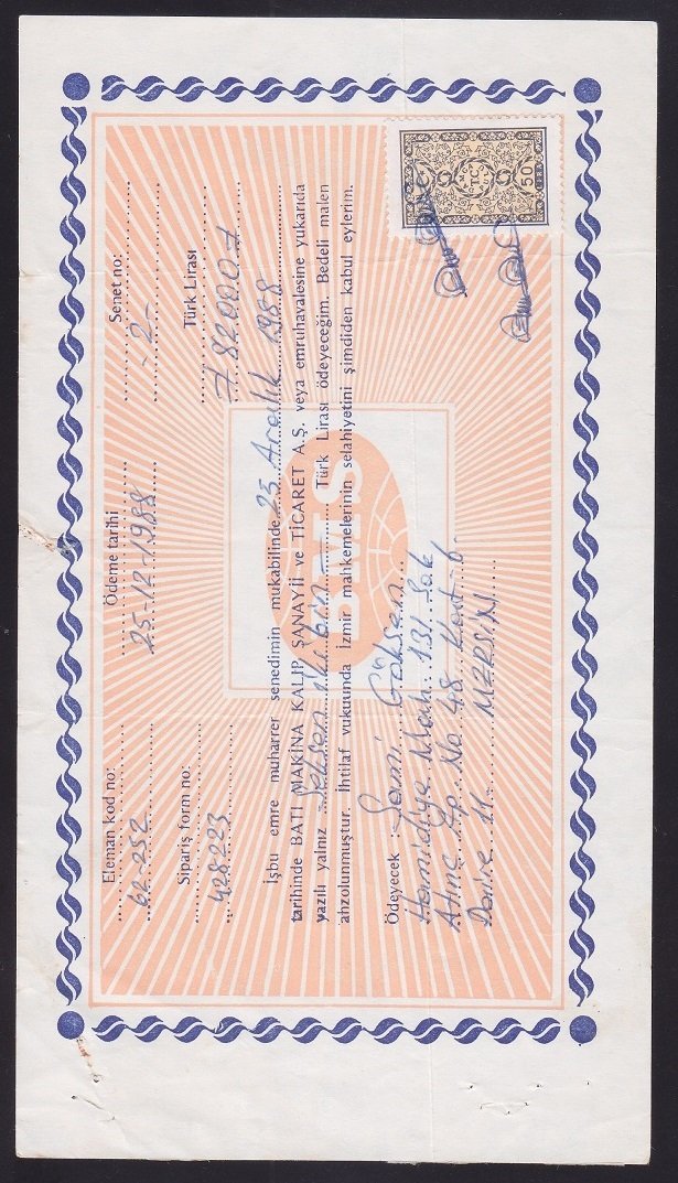 1988 TARİHLİ BMS SENET