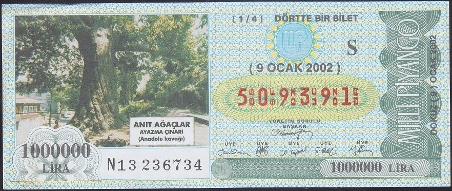 2002 9 OCAK ÇEYREK BİLET - S SERİSİ