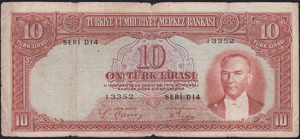 2.Emisyon 10 Lira D14 13352 Temiz