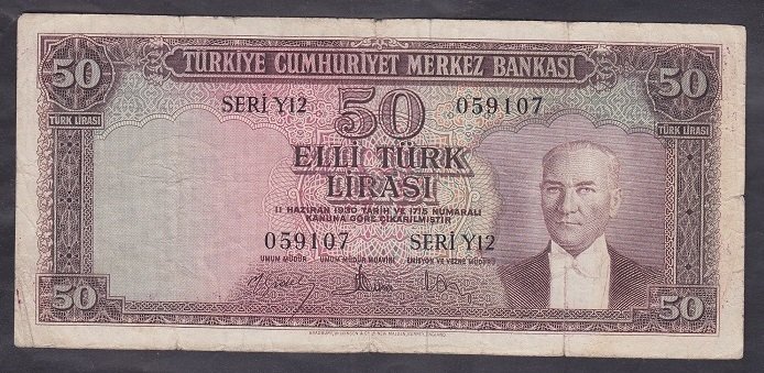 5.EMİSYON 4.TERTİP 50 LİRA Y12 059107 TEMİZ +