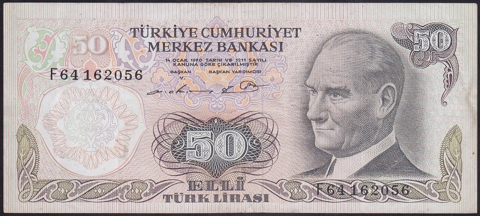 6.EMİSYON 1.TERTİP 50 LİRA F64 162056 ÇOK TEMİZ +