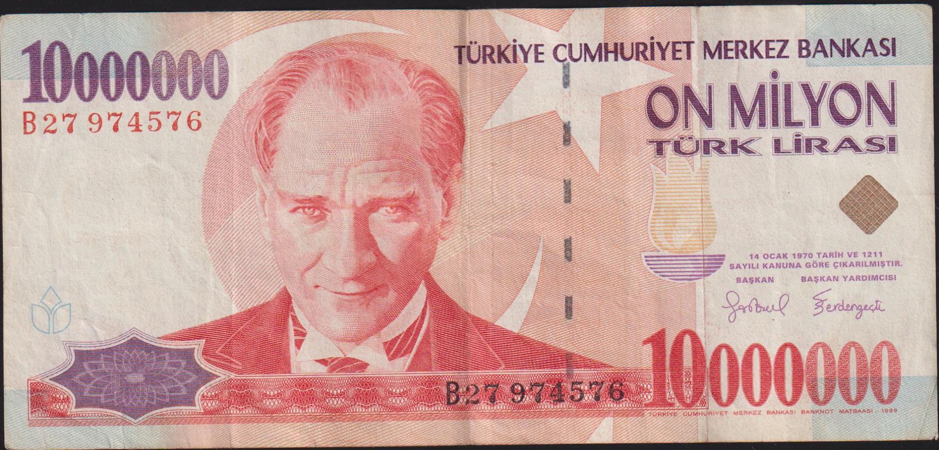 7.Emisyon 10 000 000 Lira B27 974576 Çok Temiz+