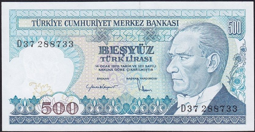 7.Emisyon 2.Tertip 500 Lira D37 288733 Çil