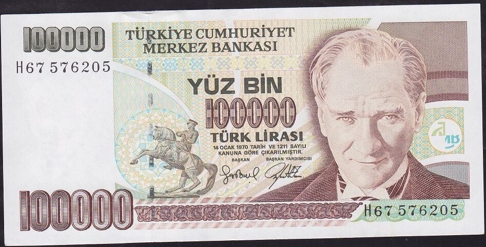 7.Emisyon 3.Tertip 100000 Lira H67 576205 Çilaltı Çil