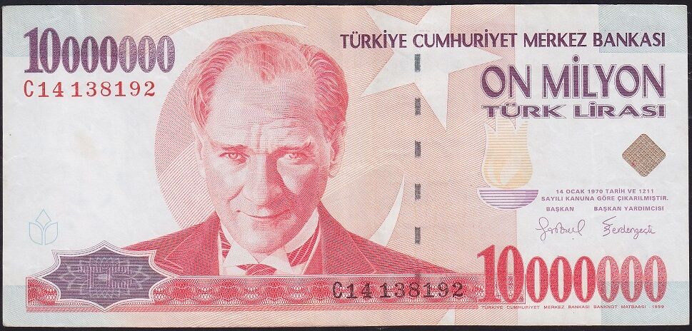 7.Emisyon 10000000 Lira C14 138192 Çok Temiz+