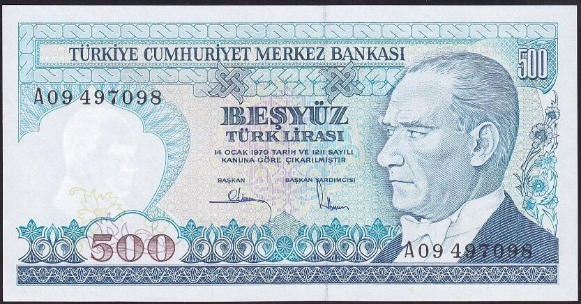 7.Emisyon 1.Tertip 500 Lira A09 497098 Çil