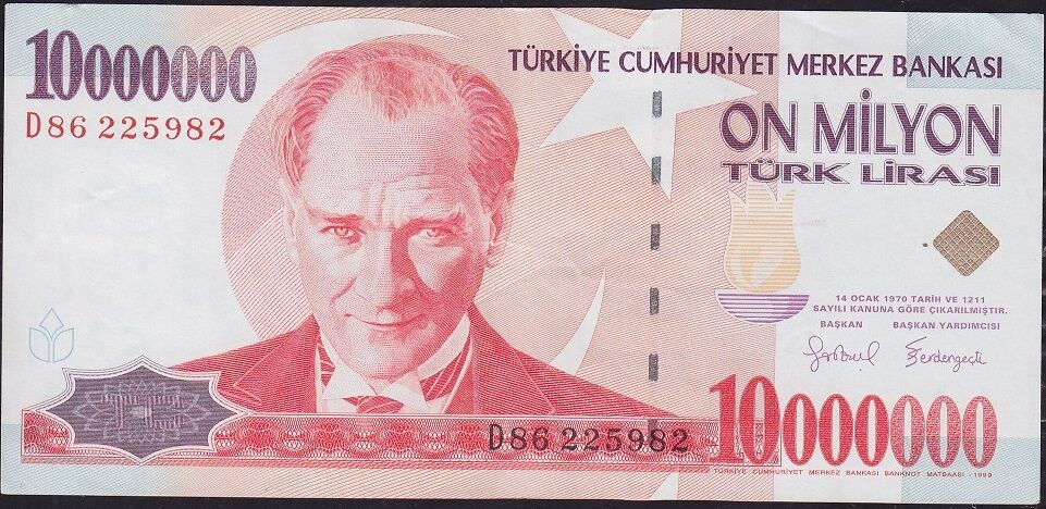 7.Emisyon 10 000 000 Lira D86 225982 Çok Çok Temiz+