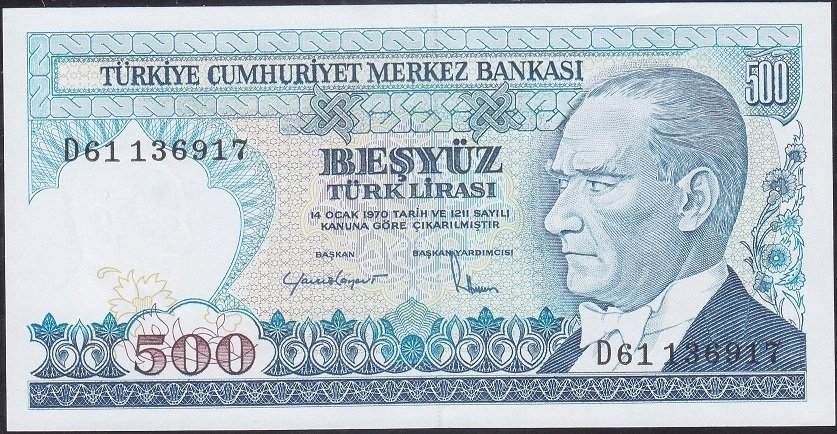 7.Emisyon 2.Tertip 500 Lira D61 136917 Çlaltı Çil