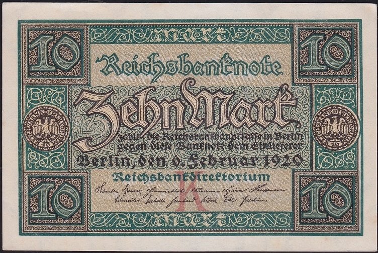 Almanya 10 Mark 1920 Çilaltı Çil ( Desteden) Pick 67a