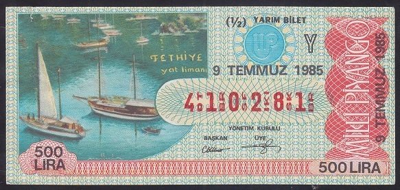 1985 9 TEMMUZ YARIM BİLET Y SERİSİ
