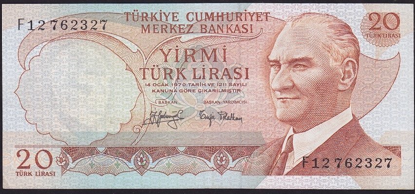6.Emisyon 3.Tertip 20 Lira F12 762327 Çok Temiz+