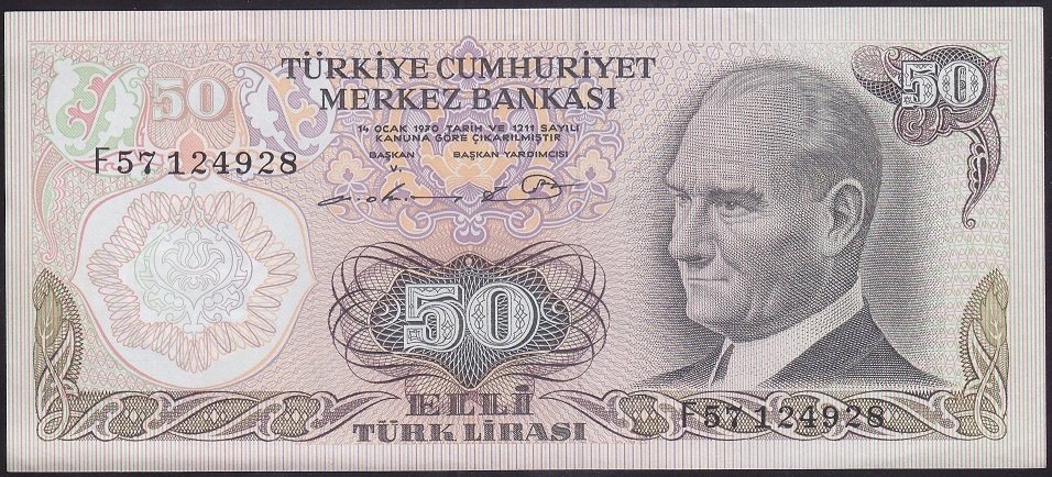 6.EMİSYON 1.TERTİP 50 LİRA F57 124928 ÇİLALTI