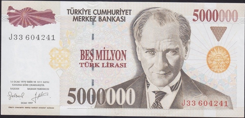 7.Emisyon 5 000 000 LİRA J33 604241 Çilaltı