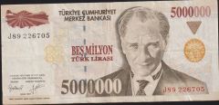 7.Emisyon 5 000 000 Lira J89 226705 Çok Temiz