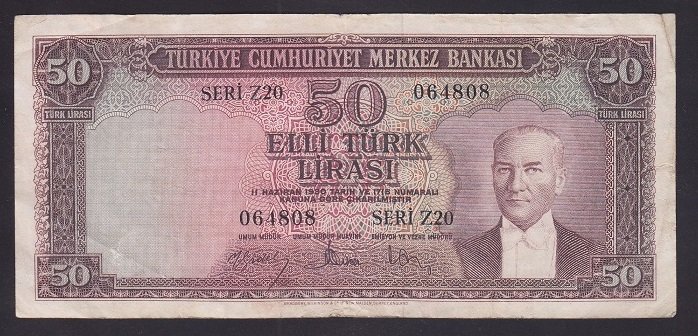 5.EMİSYON 4.TERTİP 50 LİRA Z20 064808 ÇOK TEMİZ