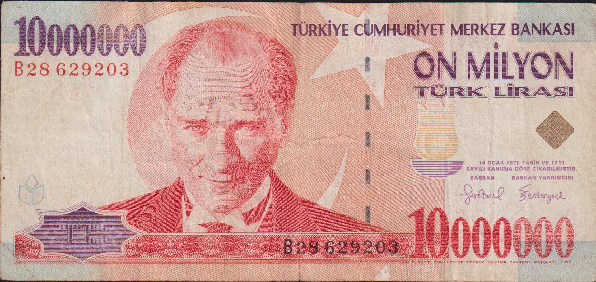 7.Emisyon 10 000 000 Lira B28 629203 Çok Temiz
