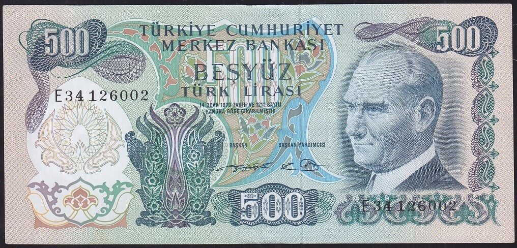 6.Emisyon 2.Tertip 500 Lira E34 126002 Çok Çok Temiz+