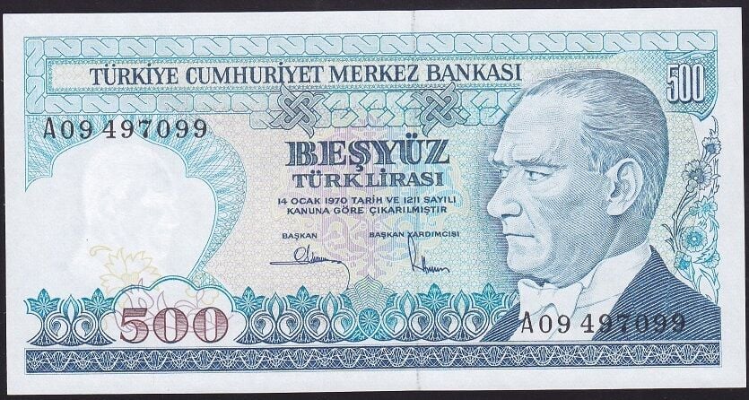 7.Emisyon 1.Tertip 500 Lira A09 497099 Çil