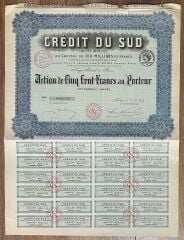 Hisse Senedi - Credit Du Sud 1922 ( 43,5 X 32,5 cm )