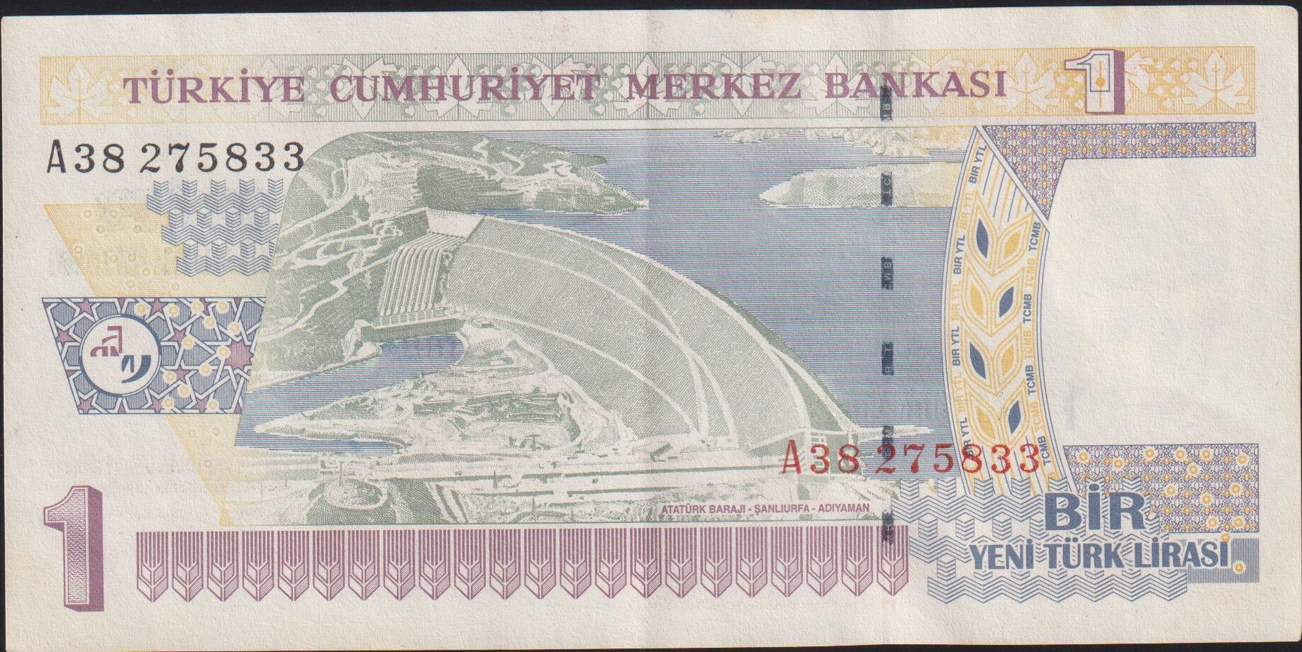 8.Emisyon 1 YTL A38 275833 Çilaltı