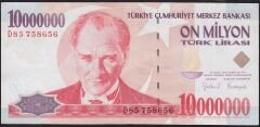 7.Emisyon 10 000 000 Lira D85 758656 Çok Temiz+