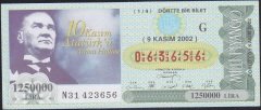 2002 9 KASIM ÇEYREK BİLET - G SERİSİ