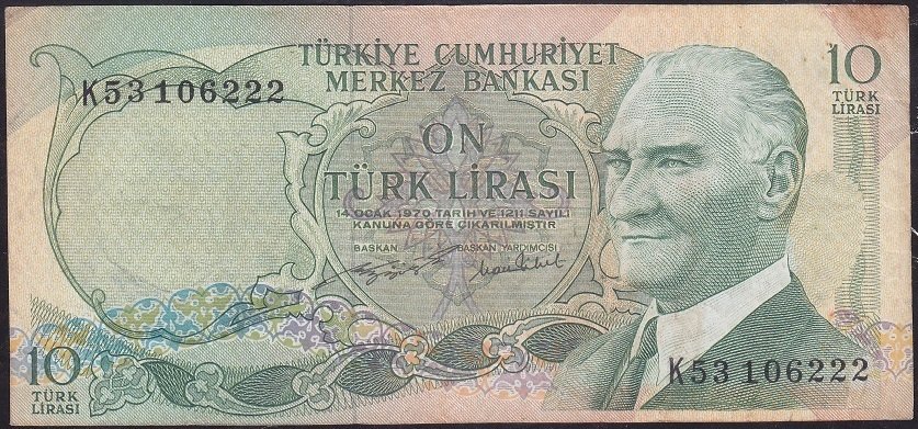 6.Emisyon 2.Tertip 10 Lira K53 106222 Çok Temiz +