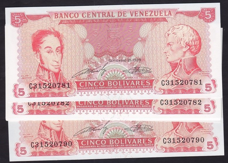 VENEZUELA 5 BOLİVARES 1989 ÇİL - 10 ADET SERİ TAKİPLİ