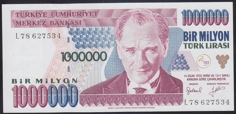 7.EMİSYON 2.TERTİP 1 000 000 LİRA L78 627534 ÇİLALTI