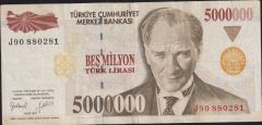 7.Emisyon 5 000 000 Lira J90 880281 Çok Temiz+