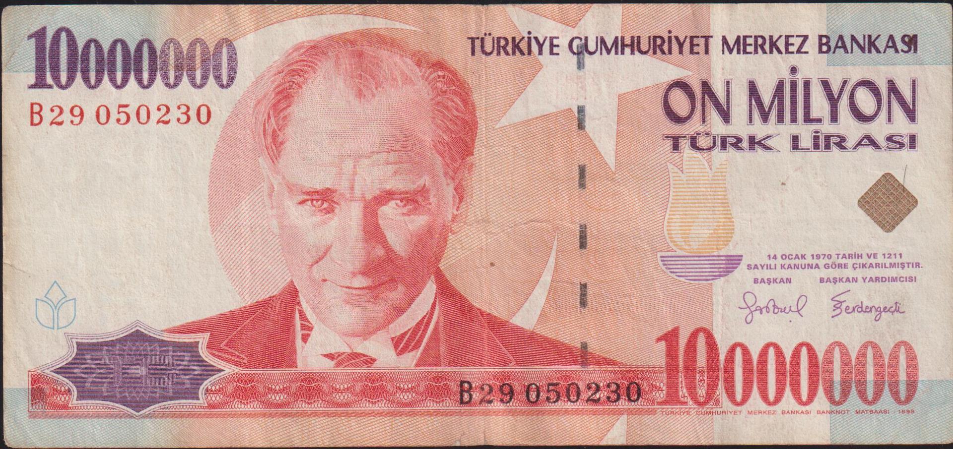 7.Emisyon 10 000 000 Lira B29 050230 Çok Temiz