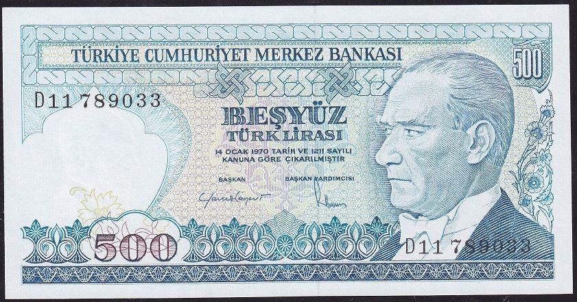 7.Emisyon 2.Tertip 500 Lira D11 789033 Çil