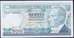 7.Emisyon 2.Tertip 500 Lira D11 789033 Çil