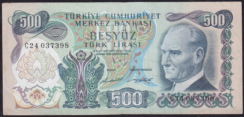6.Emisyon 1.Tertip 500 Lira C24 037398 Çok Temiz+