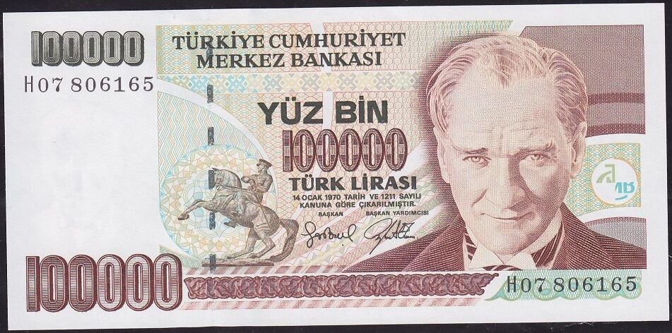 7.Emisyon 3.Tertip 100000 Lira H07 806165 Çil
