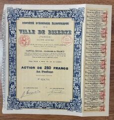 Hisse Senedi - VİLLE DE BİZERTE Tunus  1911 ( 31 X 31 cm )