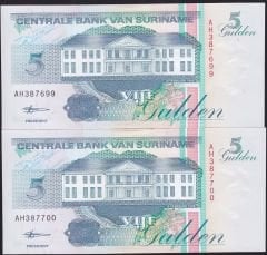 Suriname 5 Gulden 1998 2 Adet Seri Takipli 7699 - 7700 Çil