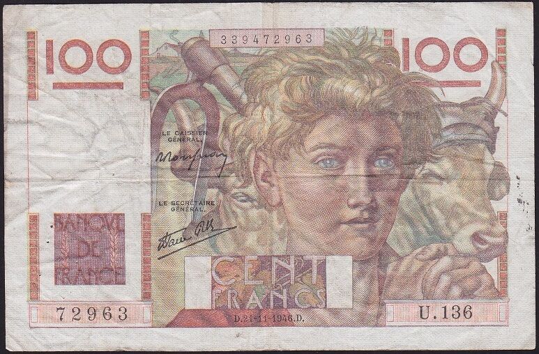 Fransa 100 Frank 1946 Çok Temiz