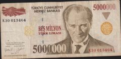 7.Emisyon 5 000 000 Lira K30 013464 Çok Temiz