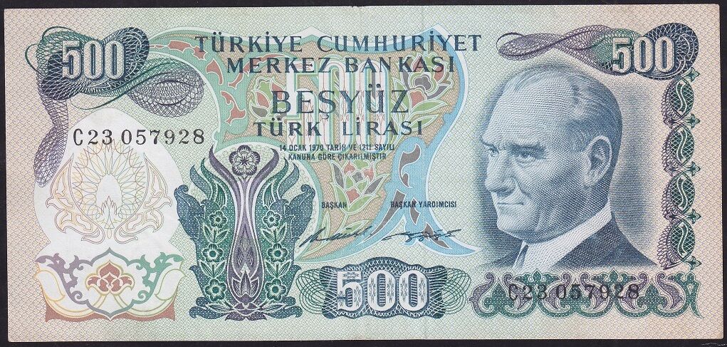 6.Emisyon 1.Tertip 500 Lira C23 057928 Çok Temiz