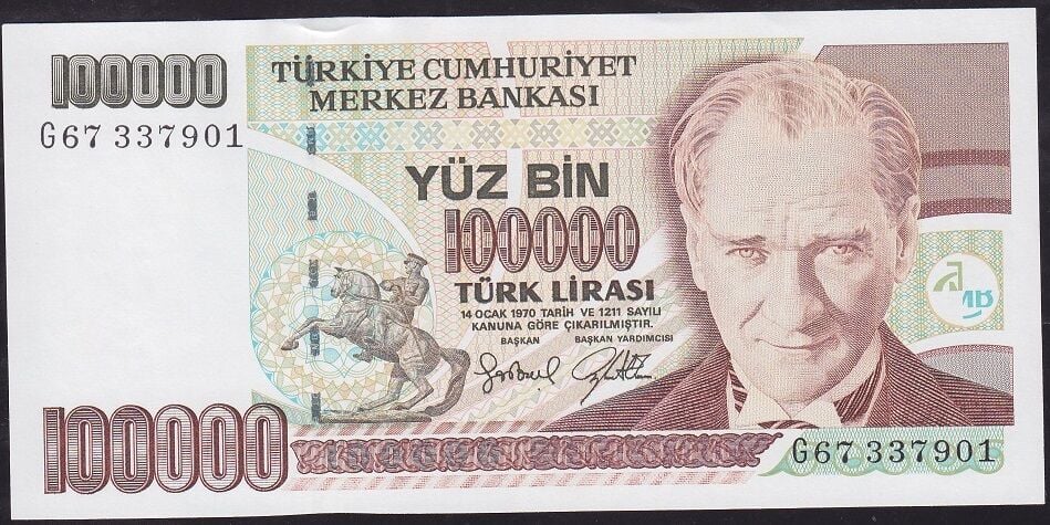 7.Emisyon 3.Tertip 100000 Lira G67 337901 Çil