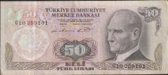 6.Emisyon 1.Tertip 50 Lira G10 259101 Çok Temiz+