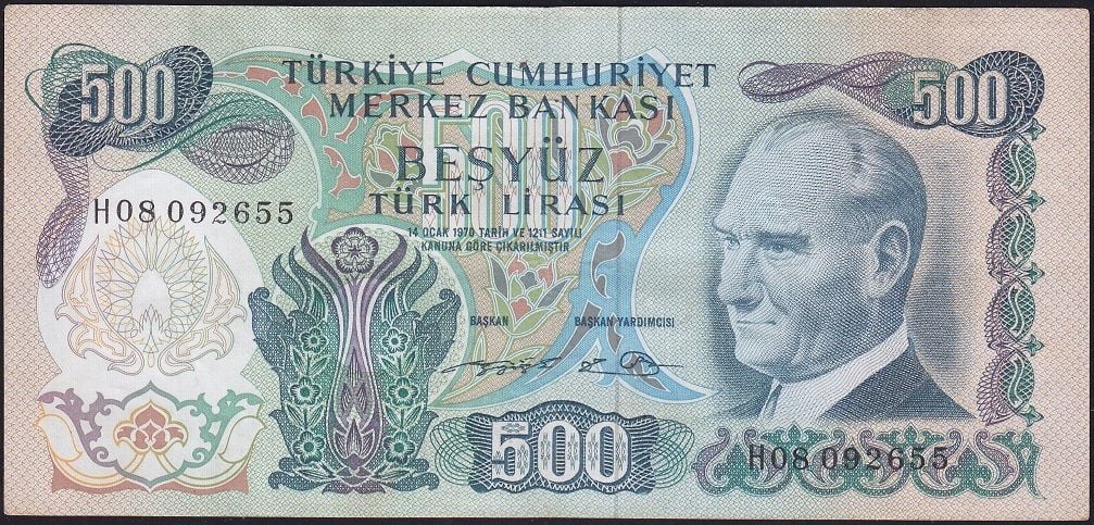 6.Emisyon 2.Tertip 500 Lira H08 092655 Çok Temiz+
