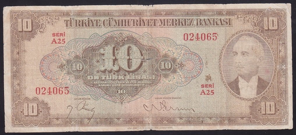 4.EMİSYON 10 LİRA A25 024065 TEMİZ