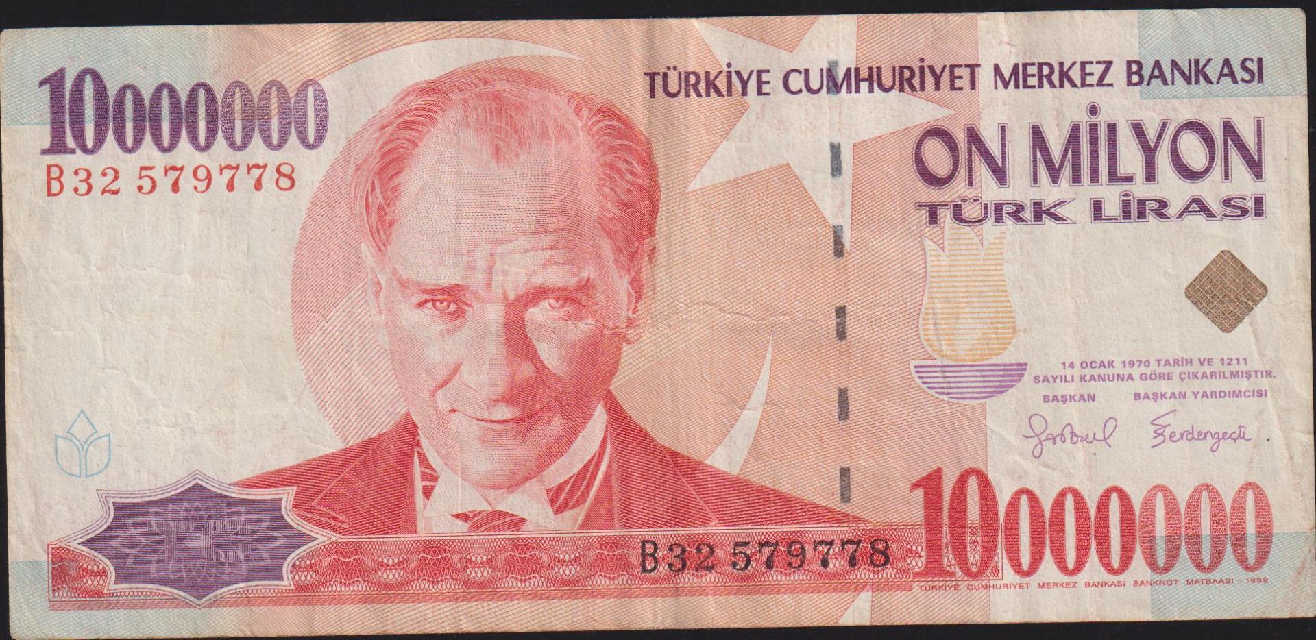 7.Emisyon 10 000 000 Lira B32 579778 Çok Temiz