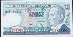 7.Emisyon 1.Tertip 500 Lira B11 628291 Çil