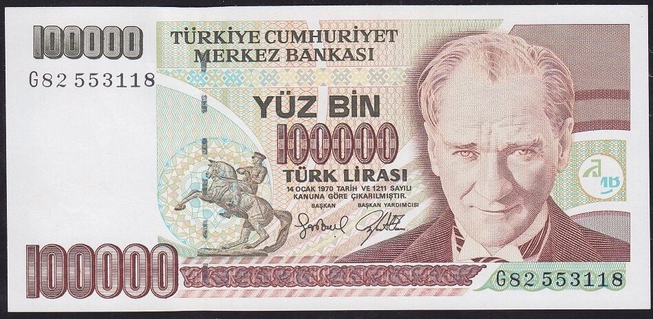7.Emisyon 3.Tertip 100000 Lira G82 553118 Çilaltı Çil