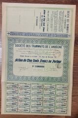 Hisse Senedi - TRAMWAYS DE L'ARDECHE  1912 ( 47 X 30,5 cm )