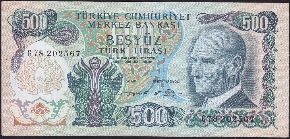 6.Emisyon 2.Tertip 500 Lira G78 202567 Çok Temiz+